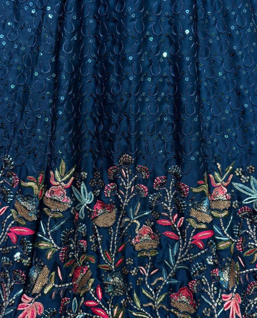 2811 - Beautiful Flower Pattern Blue Embroidery and Thread work design Partywear Lehengacholi 